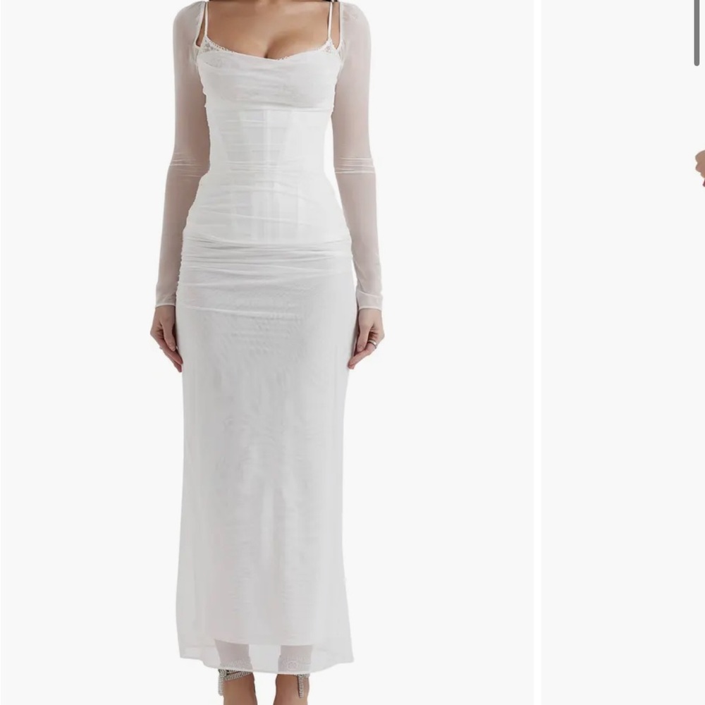 House of CB Katrina Lace Mesh Long Sleeve Gown